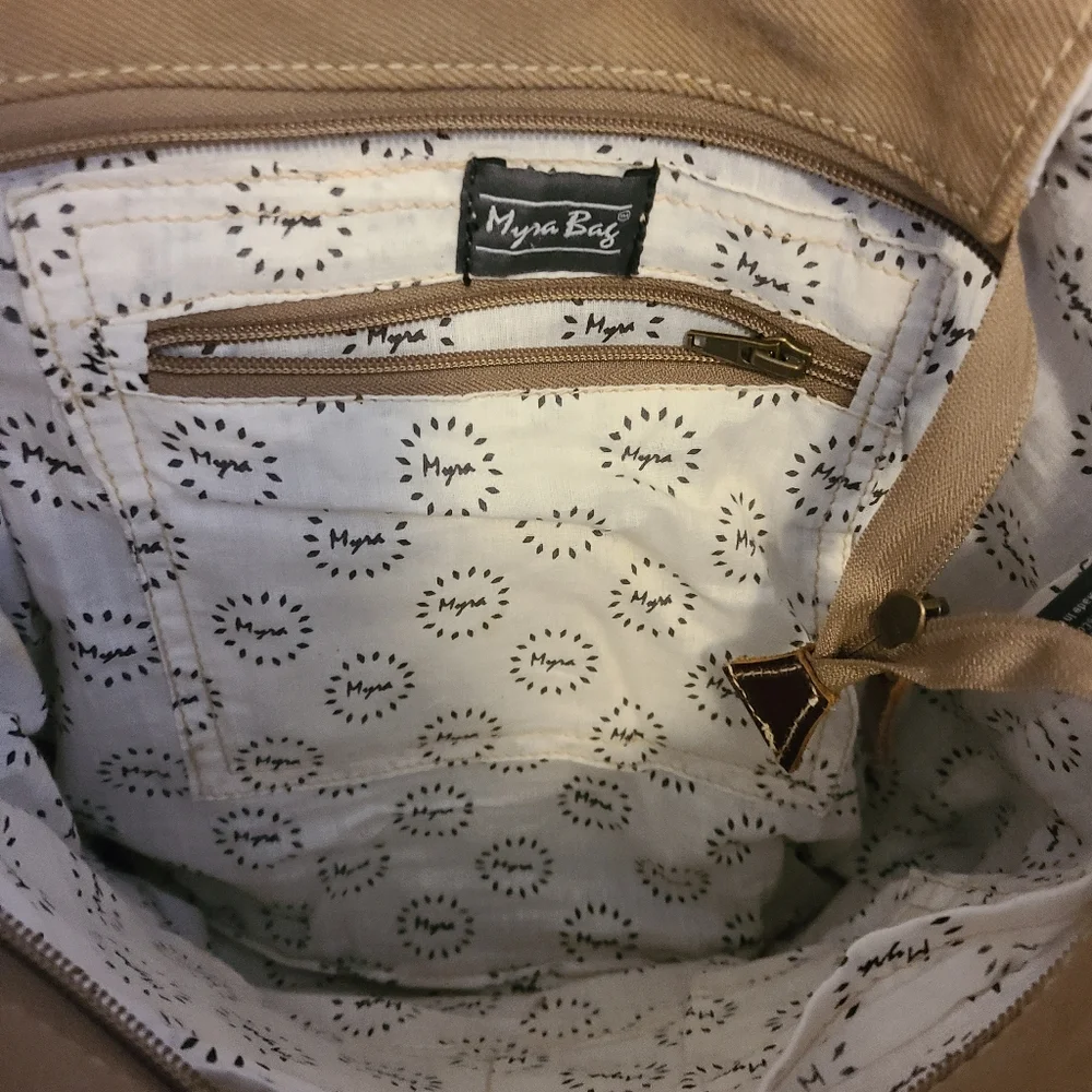 Myra Bag Tan and Brown Patterned Backpack - Picture 4 of 5